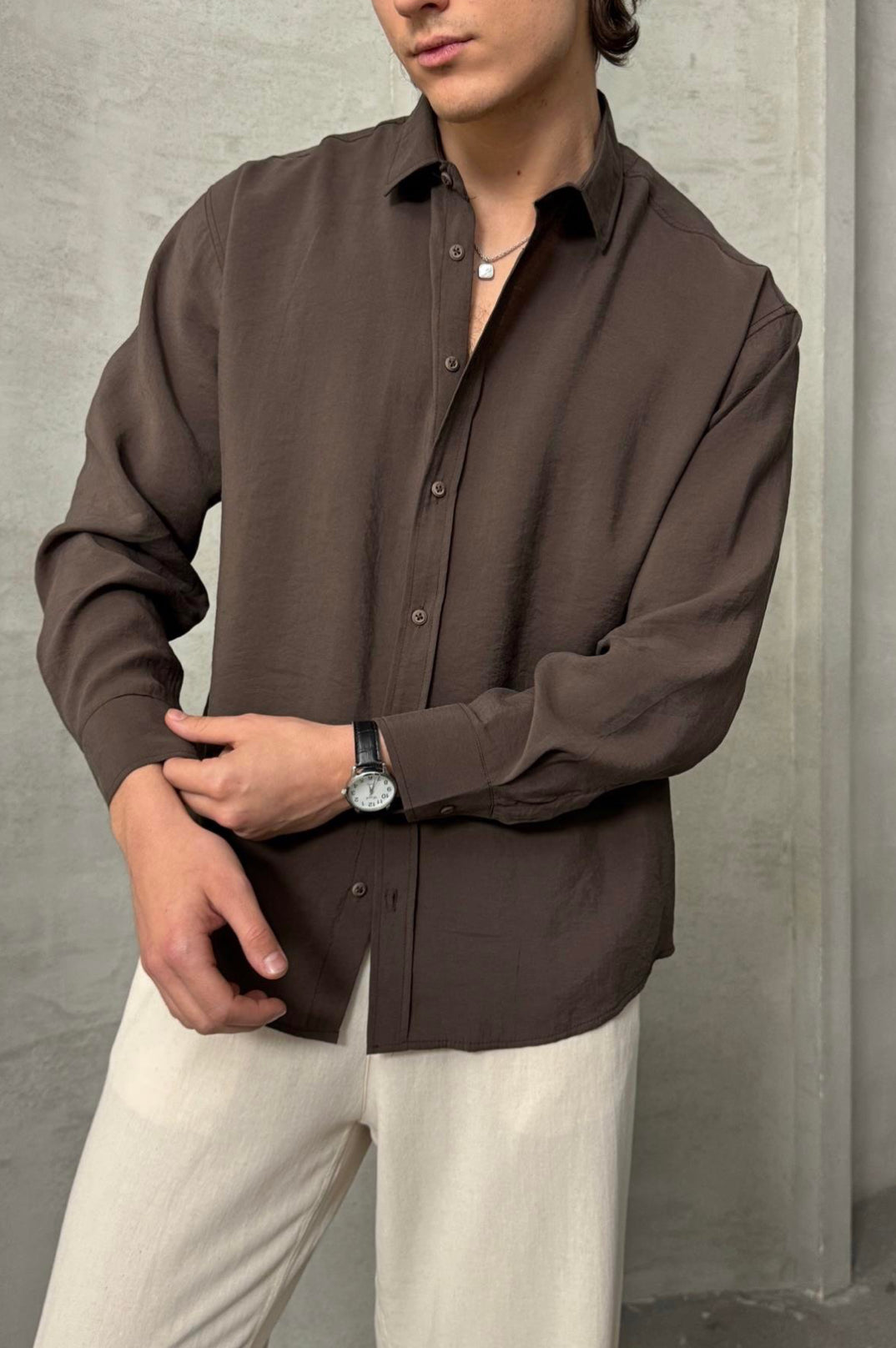 Brown full sleeves linen shirt