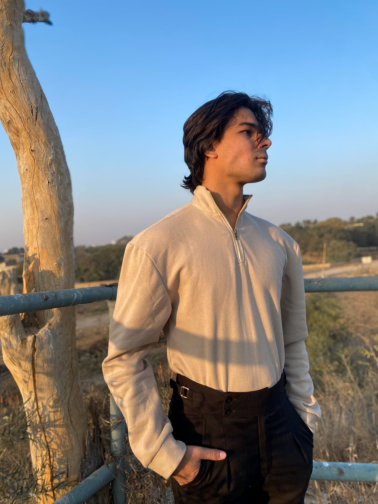 Beige quarter zipper sweater