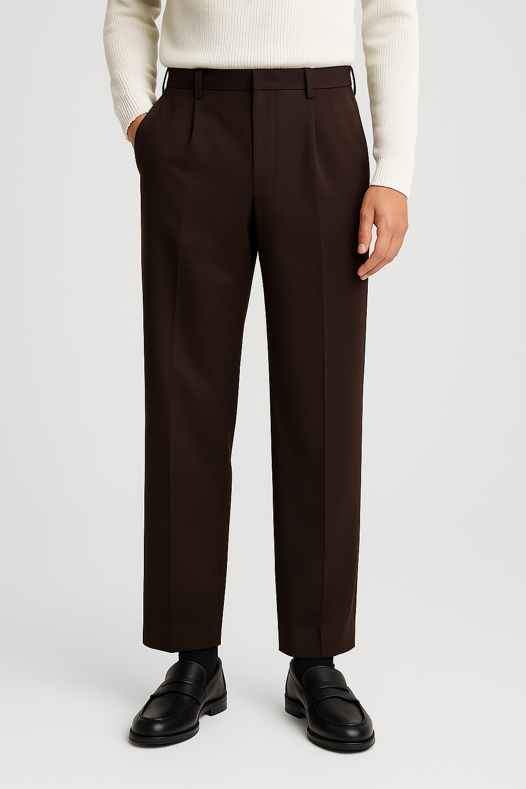 Brown straight fit pants invisible button