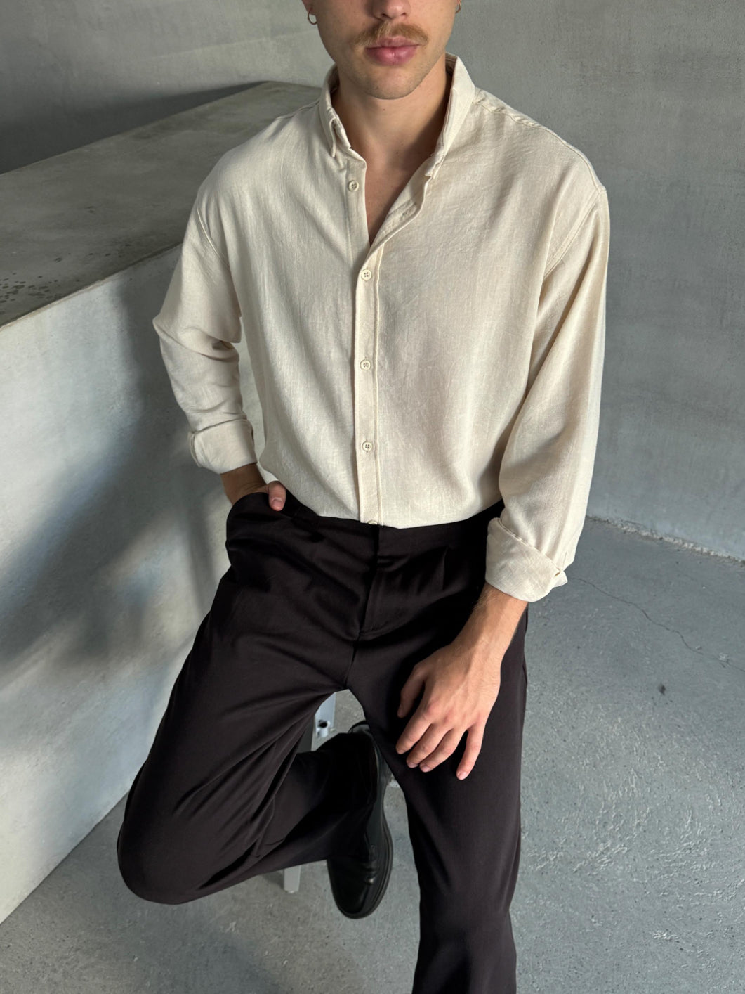 Beige full sleeves linen shirt