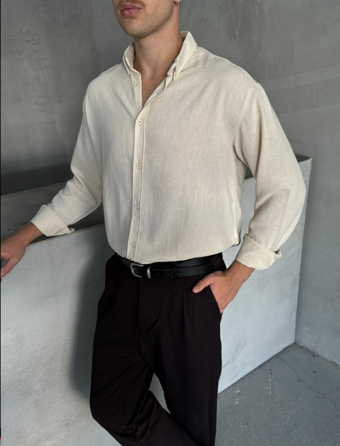 Beige full sleeves linen shirt