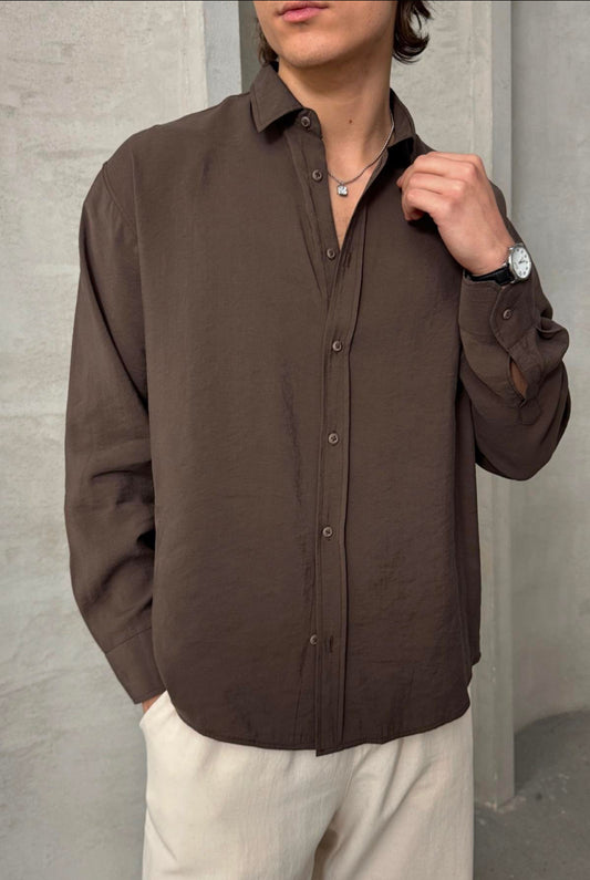 Brown full sleeves linen shirt