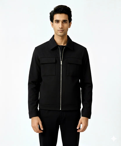 Black fleece jacket with cargo pockets