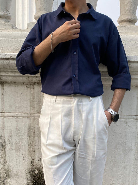 Navy blue textured old money shirt