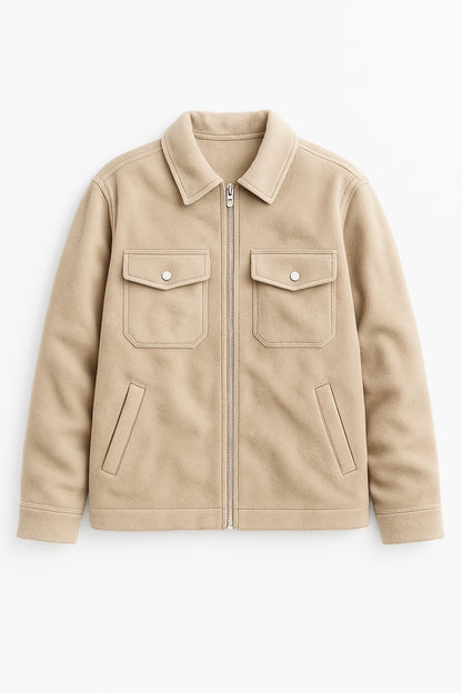 Beige fleece jacket with cargo pockets