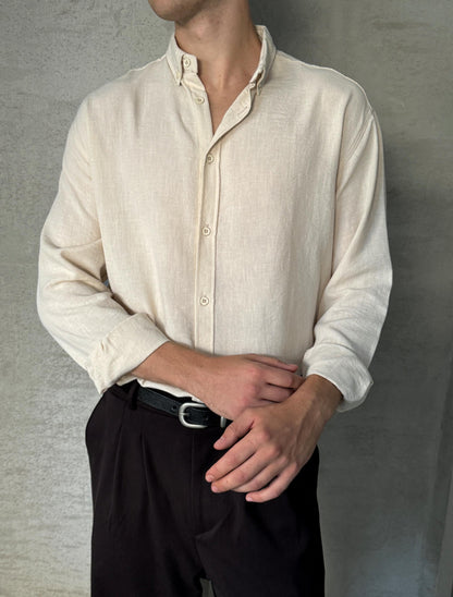 Beige full sleeves linen shirt