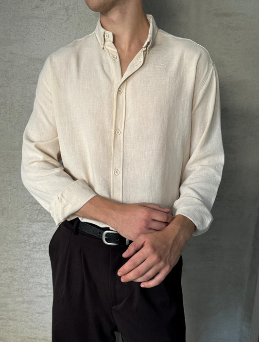 Beige full sleeves linen shirt