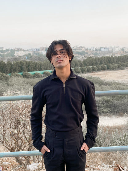 Black quarter zipper sweater