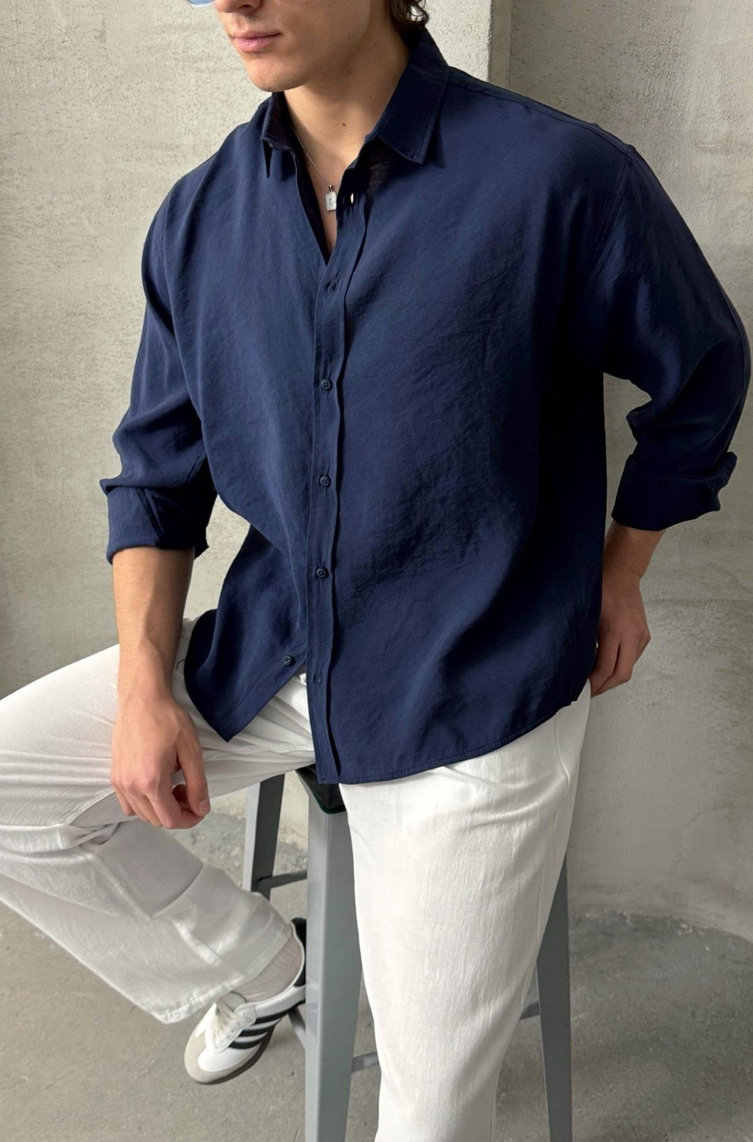 Navy blue linen shirt