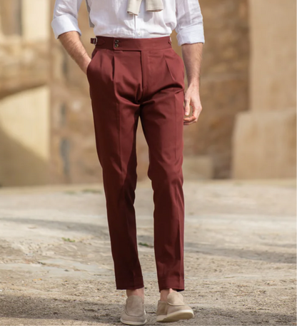 Rust Maroon tuxedo pants with double Buckles for adjustment