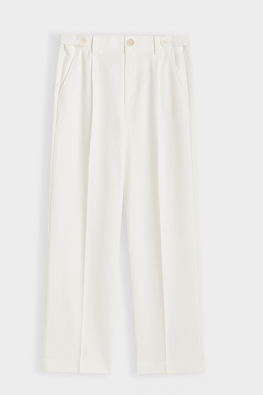 Cream white adjustable straight fit pants