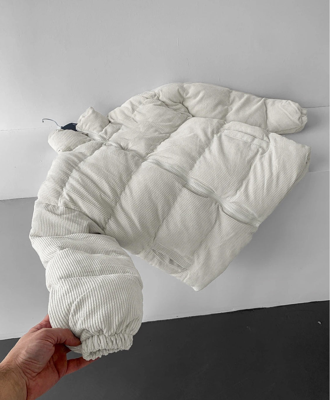 White corduroy bomber zipper jacket