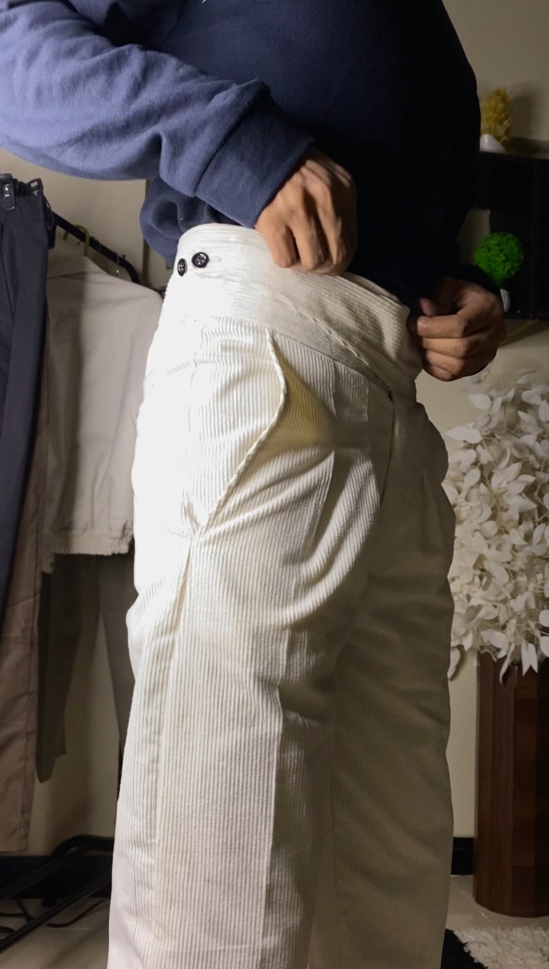 Off white corduroy gurkha pants straight fit.