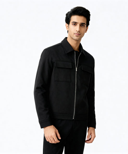Black fleece jacket with cargo pockets