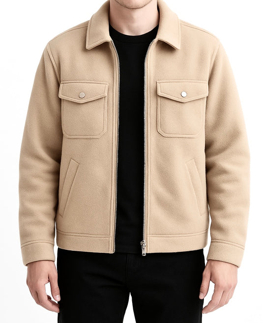 Beige fleece jacket with cargo pockets