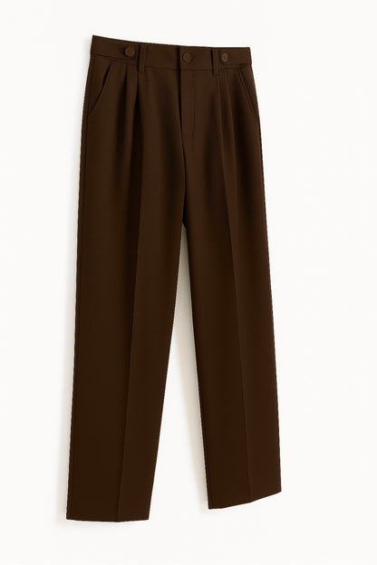 Brown adjustable straight fit pants