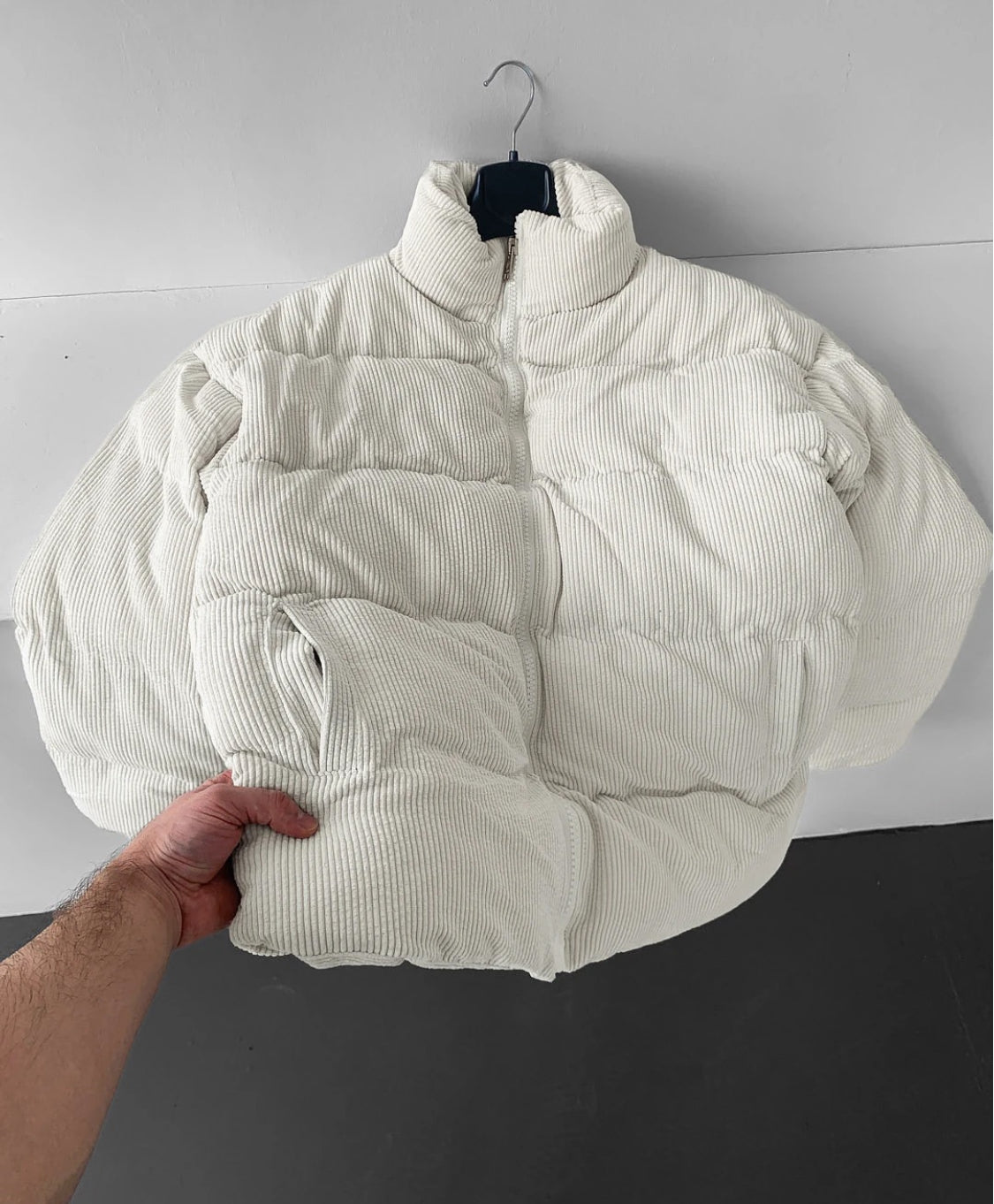 White corduroy bomber zipper jacket