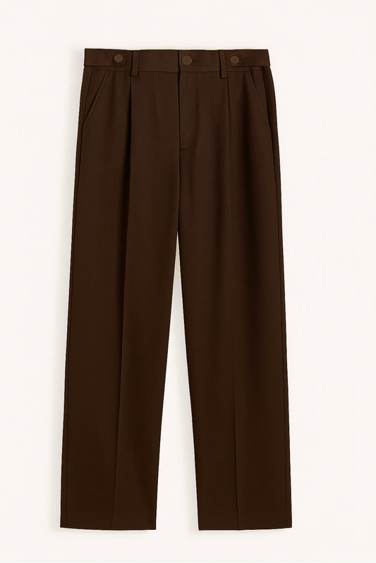 Brown adjustable straight fit pants