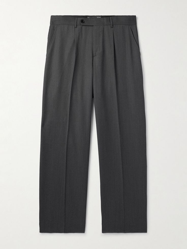 Gray straight fit pleated pants