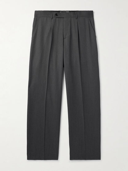 Gray straight fit pleated pants