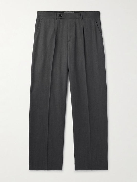 Gray straight fit pleated pants