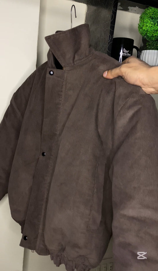 Dark brown corduroy bomber jacket