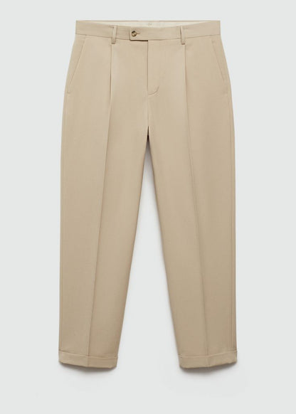 Navy blue shirt with beige straight fit pants