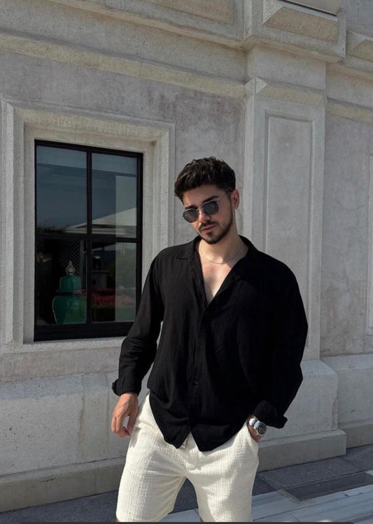 Black irish linen shirt