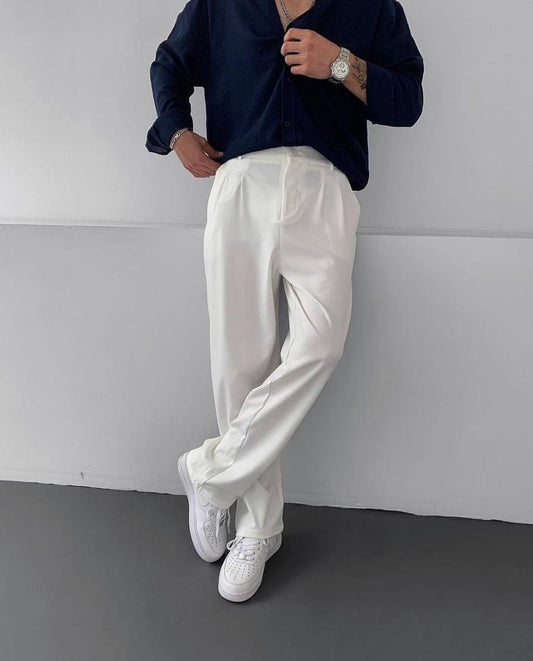 Old money fit with white linen pant and Blue textured full sleeves linen shirt
